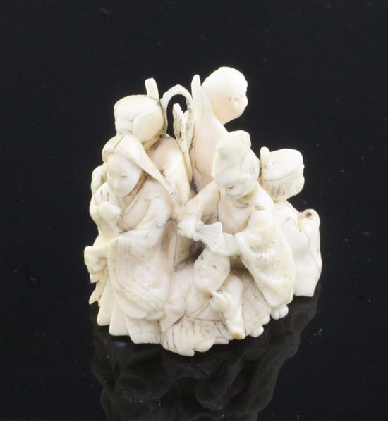 A Japanese small ivory okimono of six immortals, 3.3cm